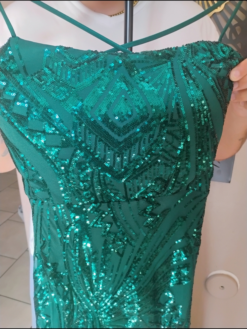 Midnight Doll Hunter Green Sequin Strappy Evening Dress Size 15 NWT